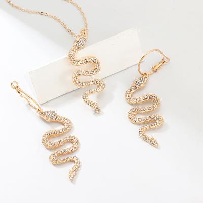 China Hiphop Fashion Jewelry Gold Plated Rhinestone Snake Necklace Dangle Earring for sale