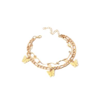 China Hot Sale 2021 Summer Beach Chain Link Chain Anklet Multi Layer Cuban Charm Butterfly Nickel Free Hot Sale 2021 for sale