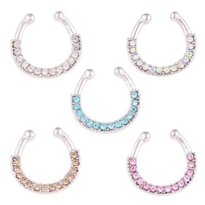 China Hot Sale Piercing Jewelry 5 Color Diamond Nickel Free Non Piercing Nose Ring U Shape Crystal Fake Nose Ring for sale