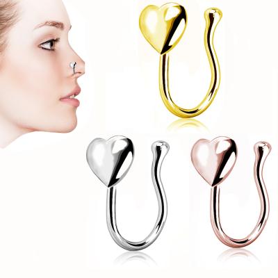 China 2021 Nickel Free New Design No Jewelry Anti Allergy Stainless Steel Nose Ring 18k Gold Heart Shape Simple Piercing Nose Ring for sale