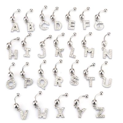 China 2020 Trendy Bling Initial Rings Nickel Free Stainless Steel Alphabet Belly Button Ring 26 Letters Belly Button Rings for sale