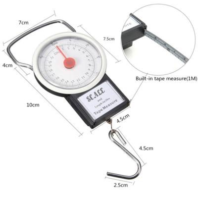 China ABS Plastic 22kg Portable Hanging Scale Plastic Fishhook Indicated Weighing Kitchen With Luggage Scales Scale Hook Tape Measure for sale