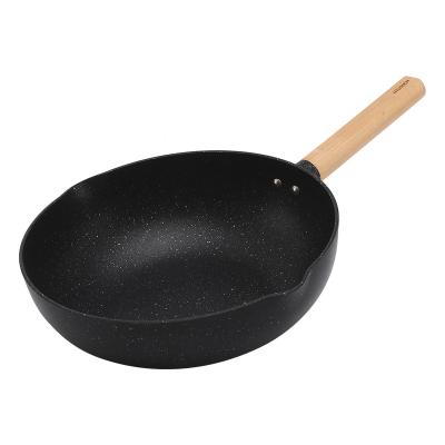 China Sustainable Imesh New Type Non Stick Wok Pan Aluminum Wok Pan With Wood Handle for sale