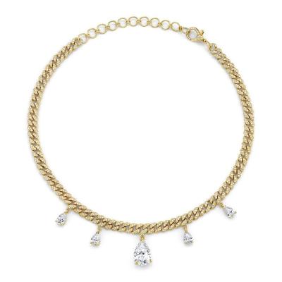 China 2022 New FASHIONABLE Cuban Mini Link Choker Necklace Gold CZ Diamond Pear Drop 14K Brass Women Necklace for sale