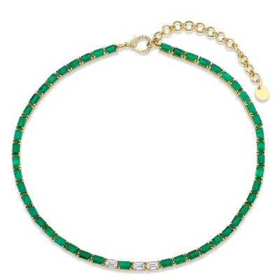 China CZ 14K Gold Brass Women's Emerald Diamond Tennis Choker Necklace FASHIONABLE Chain Necklace Gift for sale