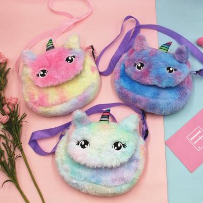 China PU the new unicorn spot plush cartoon plush shoulder bag children kindergarten single shoulder girl's single shoulder inclined shoulder bag for sale