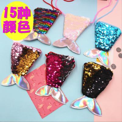 China Kids Fashion Sequins Mermaid Lanyard Coin Bag Small Wallet Female Fish Tail Double Color Sequin Zero Skew Wallet Female Fish Tail for sale