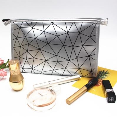 China Fashion Korean Geometric Lozenge Case PU Bag Travel Large Capacity Leather Portable Toiletry Cosmetic Bags With Cosmetics Receive Bag for sale