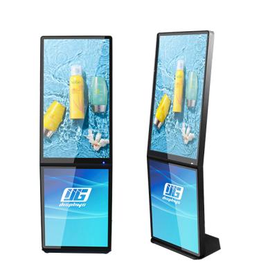 China Indoor Digital Signage And Indoor Advertising Lcd Displays With Led Light Box Display Two Screens Show Floor Stand for sale