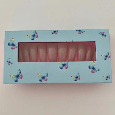 China Recycled Materials Logo Small False Fake Nails Custom Blue Retail Artificial Empty Tip Boxes Press On Nail Packaging Box for sale