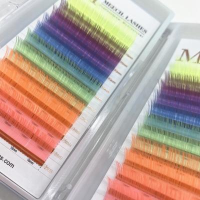 China Long Natural UV Neon Lashes Glow In The Dark Color Wholesale Wick Colored Individual Eyelash Extension for sale