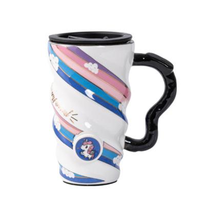 China Sustainable Personality creative unicorn mug office household large-capacity water cup with lid set for sale