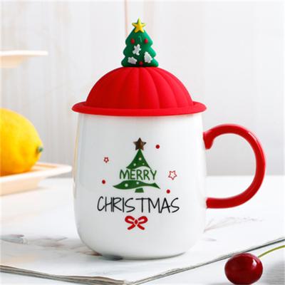 China Sustainable Creative Cartoon Mug Christmas Gift Santa Claus Ceramic Mug with Silicone Lid for sale