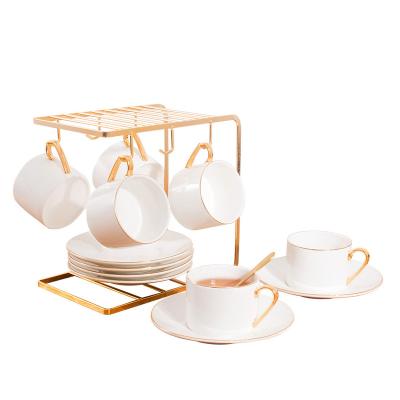 China Sustainable ins style European-style gold-rimmed coffee cup custom gold-plated Nordic ceramic six-piece set with gold-painted coffee cup and for sale