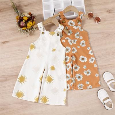 China Custom Spandex/Cotton 1Pcs Label Baby Overalls Ties Sleeveless Sun Pocket Baby Romper Long Pants Floral Girls Overall for sale