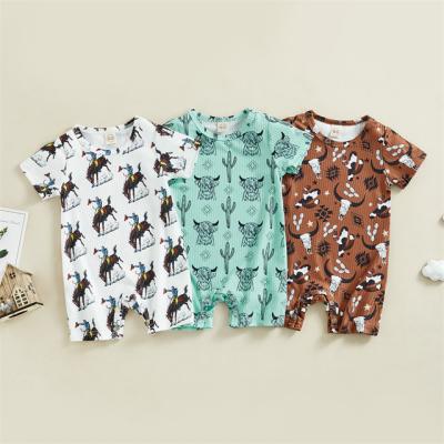 China Spandex/Cotton 1Pcs Private Label RTS Summer Toddler Boys Newborn Infant Clothes Short Sleeve Cotton Cactus Cow Ribbed Baby Overalls for sale