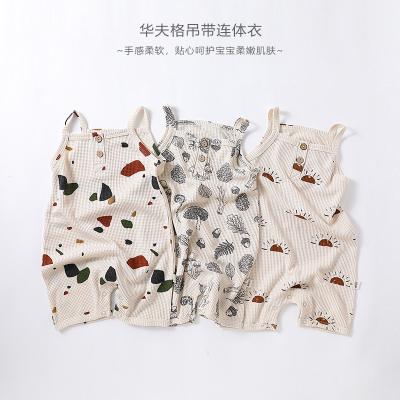 China 1Pcs Spandex/Cotton Custom Logo RTS Newborn Toddler Infant Clothes Sprinkle Floral Sleeveless Waffle Summer Girls Baby Overalls for sale