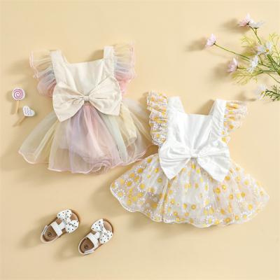 China Baby Princess Bow Ruffle Girls Gauze Skirt Tulle Floral Sweet Infant Summer Spandex/Cotton 1Pcs Baby Tutu Romper for sale