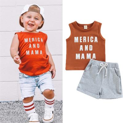 China 1Pcs Breathable Toddler Gear Meric And Mama Vest Pocket Short Drawstring Baby Boy Clothing Sets Logo Label Summer Baby Clothes for sale