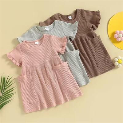 China 1Pcs Breathable Private Label RTS Summer Baby Infant Clothes Cotton Girls Toddler Ribbed Dress for sale