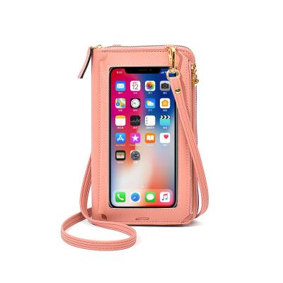 China Hot Sales Anti-theft Women Amazon PU Leather Simple Functional Mobile Cards Shoulder Long Lady Bags Zipper Touch Screen Phone Wallet for sale