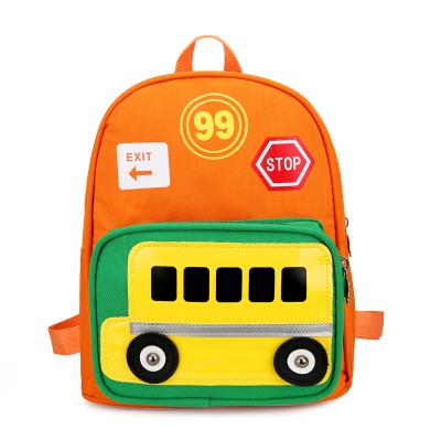 China Orange Luminous Color Cartoon Bus School Backpack Children Polyester Shoulder Book Bag Waterproof Daily Cute Kindergarten Bag Kids Backpack for sale