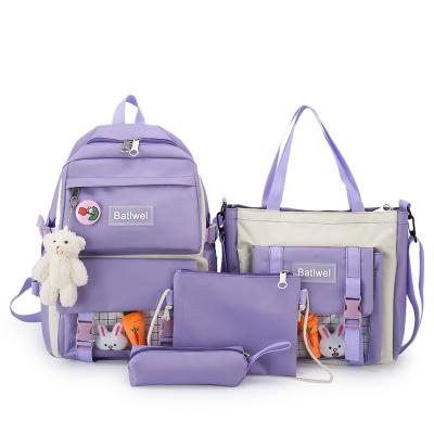 China Factory Daily Sales Candy Color Cartoon Children Book Waterproof Functional Cute Shoulder Packet Bag Girls Travel School 4 Pcs Set Backpack for sale