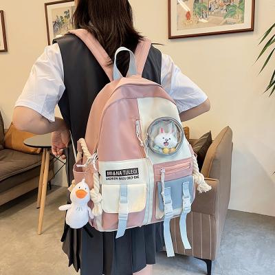 China Japanese AIE Styles School Backpack Girls Pocket Candy Color PVC Candy Color Student Book Shoulder Soft Nylon Daily Pack Bag Clear for sale