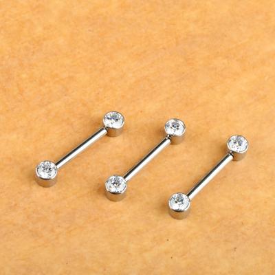 China Romantic ASTM F136 Titanium Fork Set Cubic Zircon Threadless Labret Perforation With Two Ball for sale