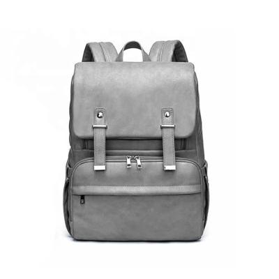 China Multifunctional Pure Color Gray Customize Multifunctional PU Eco Leather Baby Travel Diaper Bags For Mother for sale