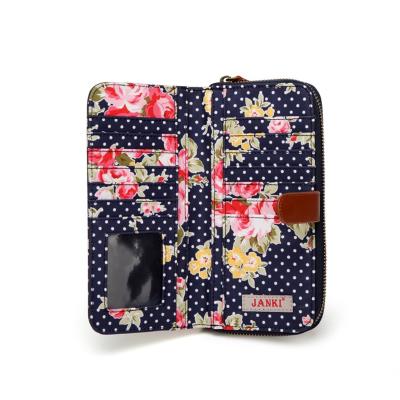 China Beautiful Floral Print Waterproof Zipper Around Slim Wallet - Cute Zipper Clutch Flower Pattern Long Purse Cell Phone Case Women Bags Designer for sale