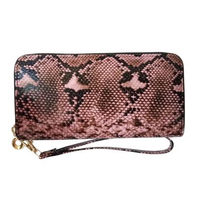 China Waterproof Embossing Snakeskin Pattern PU Leather Wallet Women Zipper Purses Ladies Wallet Wrist Strap Clutch Bag for sale