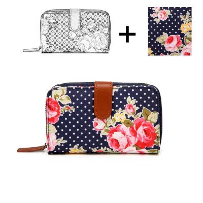 China 2022 waterproof custom ladies logo print flower long credit card holder short leather wallets women for sale