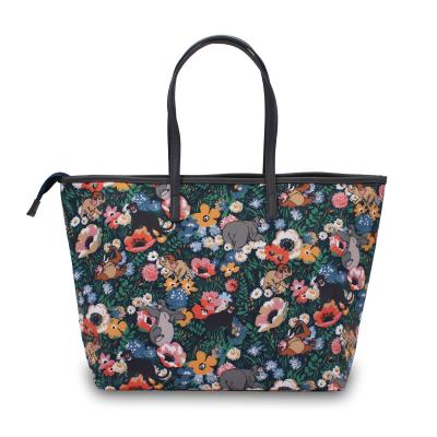 China Lady Floral Printed Casual Canvas Tote Bag Tote Summer Colorful Shoulder Bag Women Handbags Vintage Bags for sale