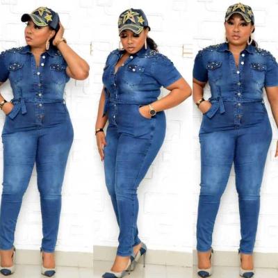 China 2021 viable women plus size european and african women's elastic jeans jumpsuit fashion for sale