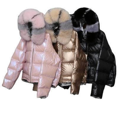 China Waterproof 2021 ladies down parka woman bubble coat reversible women's coats fur coat short warm collar hood for sale