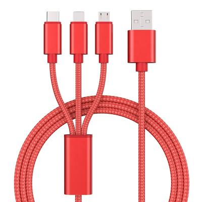 China Fabric Braided Wire 3 In 1 Usb Fast Charging Micro Usb Cable Car Micro Usb Mobile Phone Data Transfer Cable Fast Charging Wire for sale