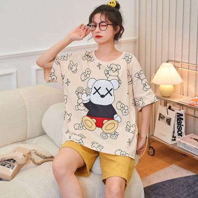 China Hot Selling Summer QUICK DRY Printed Monogram Short Sleeve Pajamas For Women Set for sale