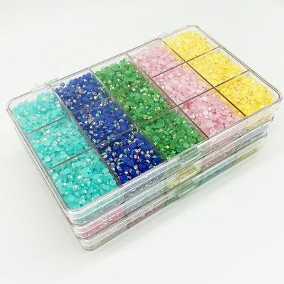 China Factory Same Cut Jelly Rhinestone Box Mix Size Supply Round Clear Resin Shape Jelly Flatback Base Rhinestone For Garment Decoration for sale