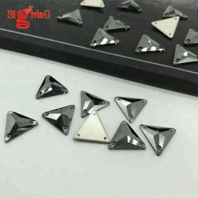 China New Arrival Pointier Latin Dress Cut Edge Plus Stones Sew-on Rhinestones in Jet Crystal Hematite Shape Triangle Color Flatback AB Black Crystals for sale