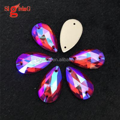 China Cut Edge Sharper Drop Teardrop Lt.Siam AB Sew On Stones Flat Back Rhinestones For Dress for sale