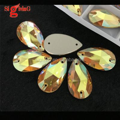 China Cut Edge Sharper Beautiful Color Sew On Crystal Rhinestones Sunshine Color 17*28mm 3230 Drop Shape For Dress Making for sale