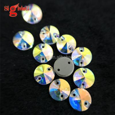 China China Rhinestones Manufacturer Best Quality Sharper Crystal Color 12mm Rivoli ab Cut Edge Glass Rhinestone Sewing Accessories For Dance for sale