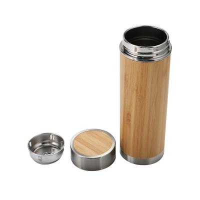 China PORTABLE Natural Bamboo Water Bottle 100% Stainless Steel Bamboo Coffee Tea Promotional Wooden Bamboo Tumbler Vacuum Bottle for sale