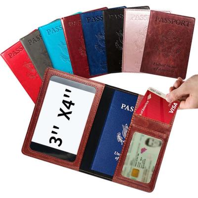 China Wholesale Debossed United States of America PORTABLE Passport Holder Cover Leather Slim PU Passport Cover Permit ID Card Holder for sale