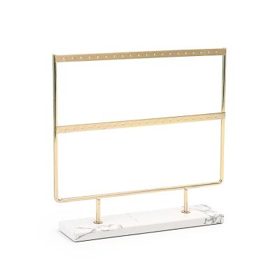 China Handmade Gold Earring Storage Holder Metal Earring Holder Display Rack With Luxury Marble Base Cases for sale