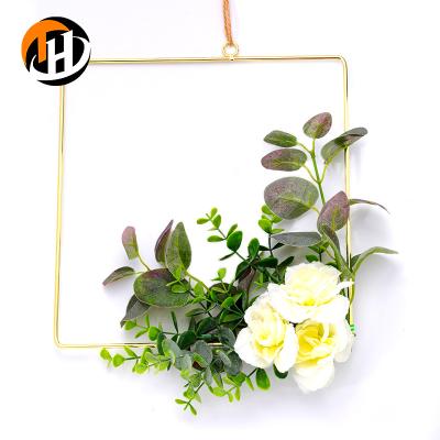 China Environmental Simple Scandinavian Home Wall Hanging Greenery Style Wedding Decoration Artificial Realistic Wirewreath Frame for sale