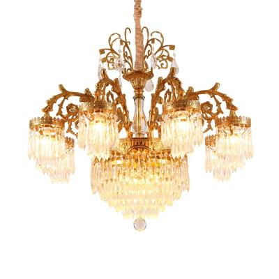 China Retro Modern French Crystal Luxury Bedroom Lights Dining Room Villa Chandelier European Duplex Hall Lights for sale