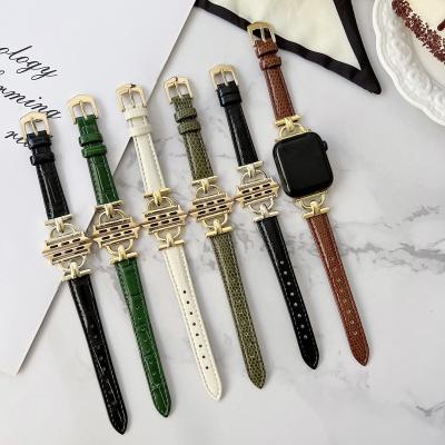 China 2022 New Charming Women Gold Buckle Genuine Leather Lizard Pattern Genuine Leather Watch Band For Apple Watch Strap For Iwatch 7 6 5 38mm 40mm 44mm for sale