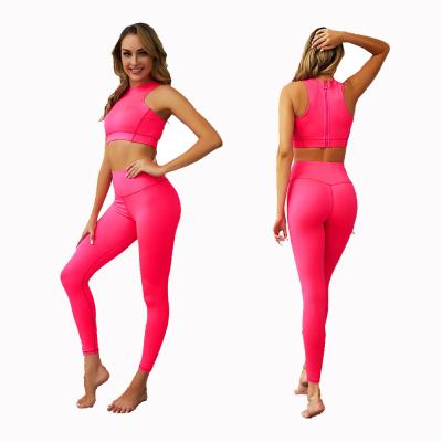 China Breathable Women Top Back Zippered Yoga Set Sports Bra And Legging Set Women for sale